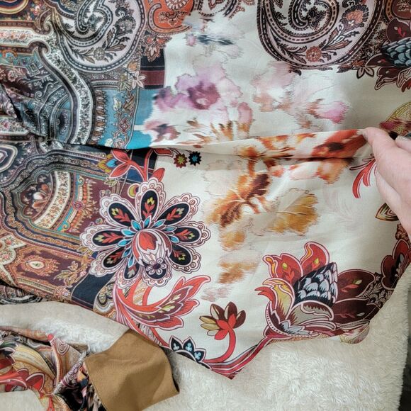 Vintage Fifteen-Twenty Silk Popover Blouse Multicolor Suede Cuffs Sz L USA Made - Picture 11 of 14